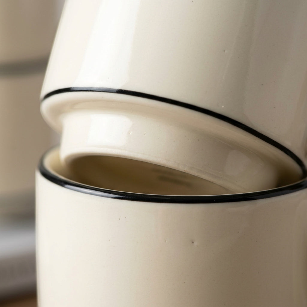 Veori Stackable Ceramic Cups 300 ml Ivory Black Set of 2 - Detail view