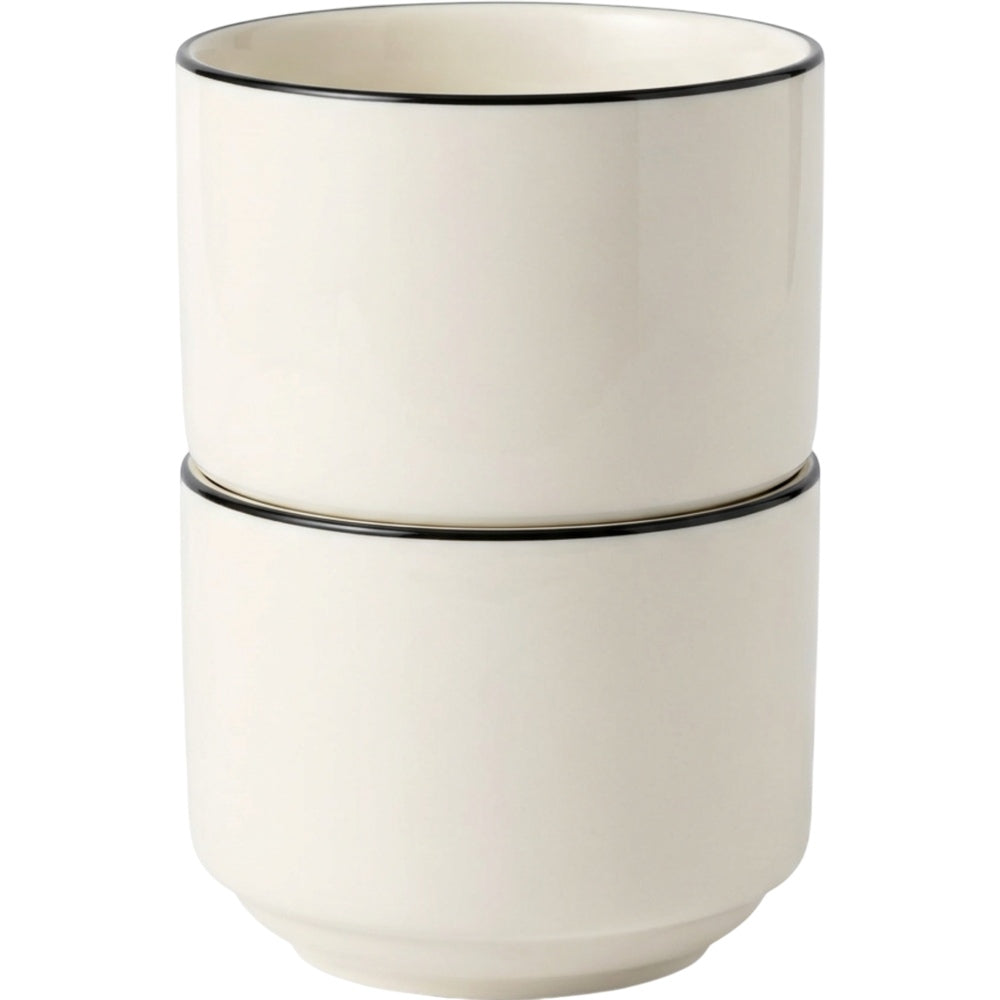 Veori Stackable Ceramic Cups 300 ml Ivory Black Set of 2 - Product view